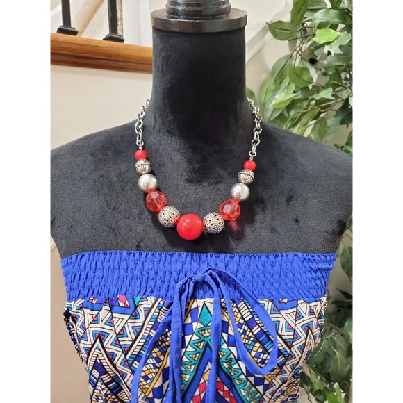 Lara Ethnics Women's Multicolor Sleeveless Off The Shoulder Knee Length Dress M - Picture 10 of 11